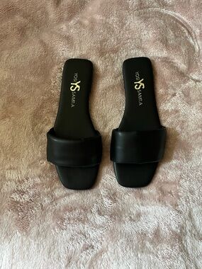 Yosi Samra Black Padded Slide Sandals